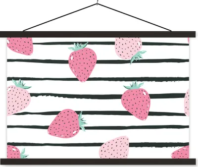 Produktbild von MuchoWow® Textilposter Sommer - Erdbeeren - Pastell 90x60 cm mit schwarzem Rahmen - Aufhängungssatz