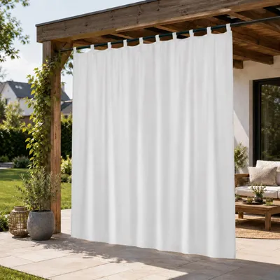 Produktbild von Outdoor Vorhang Extra Breite, Wasserdicht Blickdicht Sonnenschutz Gardinen mit Klettschlaufen für Terrasse Garten Pavillon, Weiß, B254xH244cm
