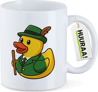 Produktbild von Huuraa Kaffeetasse Quietscheente Schützenbruder Gummiente Schützenfest 330ml Weiß Keramik Kaffeebecher Geschenkidee