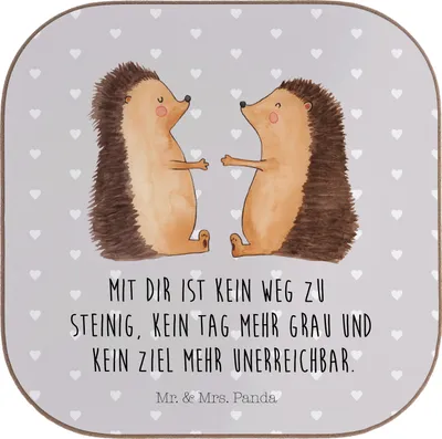 Produktbild von Mr. & Mrs. Panda Tischuntersetzer Igel Liebe - Grau Pastell - Geschenk, Tassen Untersetzer, gläseruntersetzer, unterleger, Partner, Freundin, Coaster, Tassenuntersetzer