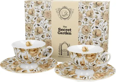 Produktbild von DUO FLORAL 2er-Set Espressotassen 100 ml ENGLISH ROSES WHITE mit Untertassen, New Bone China Porzellan