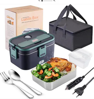 Produktbild von OKWISH Lunchboxen Elektrische für Auto & Zuhause, Wiederverwendbar, Warmhaltebox, Reiseküche, Schnellheizung, Elektrische Lunchbox, Tragbare elektrische Brotdose aus Edelstahl, Grün