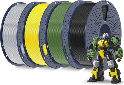 Produktbild von 3D-Drucker Filament PLA Plus 1,75 mm schwarz olijfgrün gelb 4 Spulen