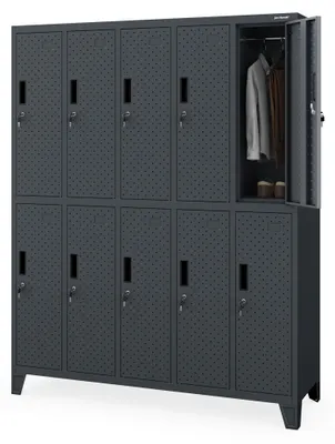 Produktbild von Umkleideschrank Spind Spint Schließfachschrank Metallschrank 10 Fächern Etikettenhalter Lüftungsschlitze Pulverbeschichtet Perforiert 172x136x45cm anthrazit