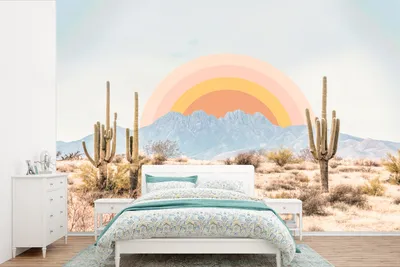Produktbild von MuchoWow® Fototapete für Wohnzimmer oder Schlafzimmer Wandtapete Vinyl Motivtapete Kakteen - Pflanzen - Natur - Sonne - 600x400 cm - Vinyltapeten
