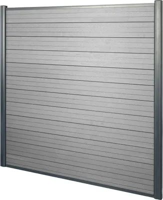 Immagine prodotto di Schermo privacy in WPC Sarthe, recinzione frangivento, montanti in alluminio ~ elemento base, 1,90 m grigio