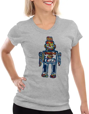Produktbild von style3 Sheldon Toy Robot Damen T-Shirt, Farbe:Grau meliert, Größe:2XL
