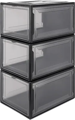 Produktbild von PolkaHome® 3er Set Aufbewahrungsboxen Stapelbar 37x26x20 cm Transparent Schwarz Schuhbox