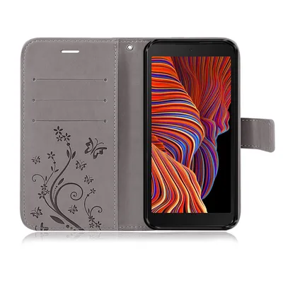Produktbild von Hülle für Samsung Galaxy XCover 5 Handy Tasche Wallet Case Cover Handyhülle Etui Blume Grau