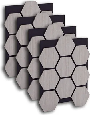 Obrázek produktu pro Akustikpaneele Holz 4 Wandpaneele Hexagon 76 x 62 cm Paneele Grau Klebepaneele Deckenpaneele 3D Wandpaneel Wohnzimmer Wabenoptik Wandverkleidung