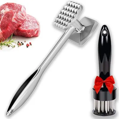 Image de Aplatisseur à viande en acier - lavable au lave-vaisselle - pour escalopes et steaks - lot de 2