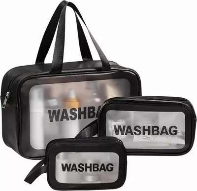 Produktbild von Reise-Kulturbeutel Set 3-teilig, Wasserdichter Transparenter Kosmetikbeutel aus PVC, Make-up-Tasche für Reisen, Fitnessstudio und Alltag