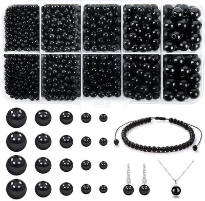 Produktbild von Schwarze Rundperlen 4-10mm zum Knüpfen und DIY