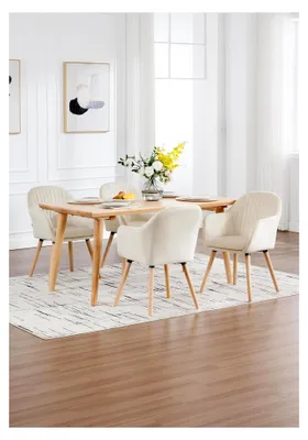 Produktbild von Esszimmerstühle 6er Set, gepolstert mit Armlehne, aus Samt und Massivholz, Cremeweiß, für Küche, Wohnzimmer und Schlafzimmer