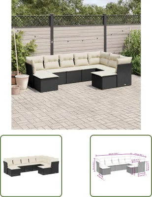 Produktbild von The Living Store 9-tlg. Garten-Sofagarnitur mit Kissen Schwarz Poly Rattan