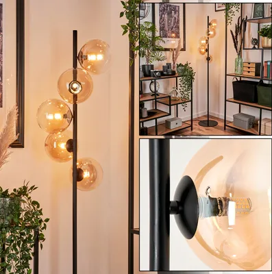 Produktbild von Garaguso Stehlampe aus Metall/Glas in Schwarz/Bernsteinfarben/Klar
