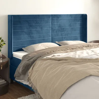 Produktbild von Kopfteil mit Ohren Dunkelblau 163x16x118/128 cm Samt 3119778