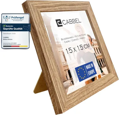 Zdjęcie produktu dla Ramka na zdjęcia z drewna dębowego, wykonana z wytrzymałej płyty MDF, o wymiarach 15x15 cm, z osłoną z pleksiglasu, do zawieszenia i postawienia