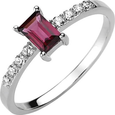 Produktbild von Gr. 48 Damen Ring 925 Sterling Silber 1 Rhodolith rot 8 Zirkonia Silberring
