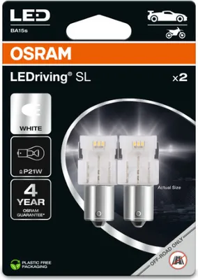 The image shows the packaging for OSRAM LEDriving SL LED bulbs.