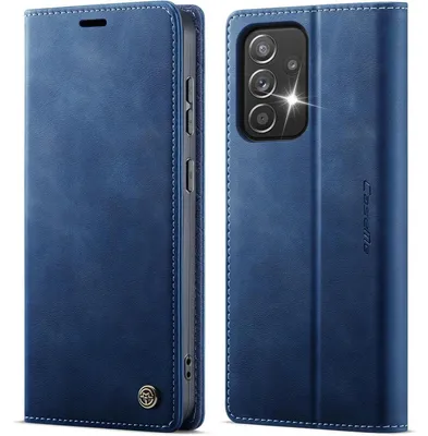 Image de Coque de protection rabattable en simili-cuir pour Samsung Galaxy A52S 5G et A52 4G 5G, avec porte-cartes RFID, fonction support, couleur bleue