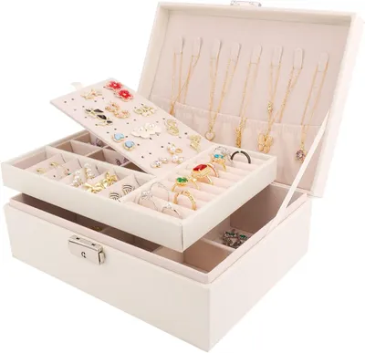 Image de Boîte de rangement pour bijoux - Organisateur de bijoux - Double compartiment - 23 x 17 x 9 cm - Blanc