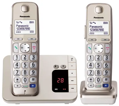 Produktbild von Panasonic KX-TGE222GN Schnurlostelefon Seniorentelefon mit AB + 2. Mobilteil champagner gold
