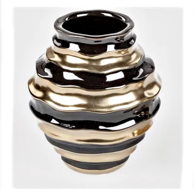 Produktbild von Dekorative Blumenvase Keramikvase Vase 15cm schwarz goldfarben