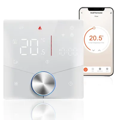 Produktbild von 4X Smart Tuya WiFi-Thermostat, Digital LED Raumthermostat Sprachsteuerung Wandthermostat fuer 16A Elektrische Heizung Fussbodenheizung mit dimmbarer Lichtfarbe programmierbarer kompatibel mit Tmall Genie, Amazon Google Home,Weiss