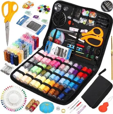 Image de Kit de couture professionnel - Kit de 205 pièces comprenant des aiguilles, du fil, des bobines et des épingles, ainsi que des ciseaux de couture, idéal pour les voyageurs