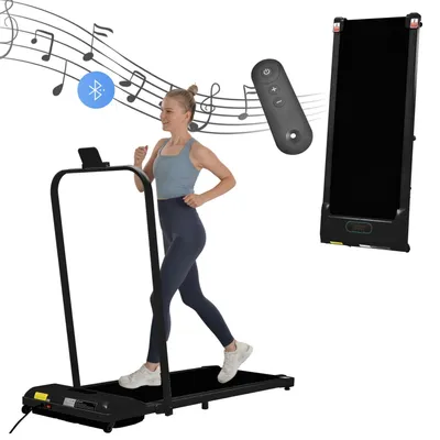 Produktbild von 2 in 1 Laufband für zuhause, Laufband mit Fernbedienun 1-6 km/h Geschwindigkeit mit LED-Display+Bluetooth Lautsprecher+Telefonhalterung,Laufband