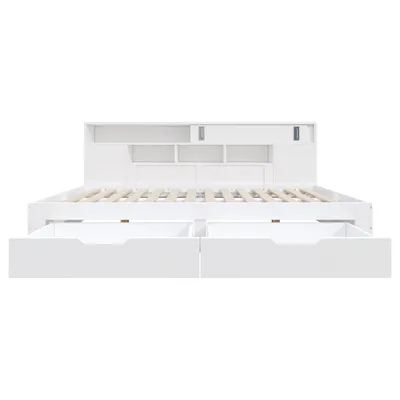 Produktbild von Daybed, Stauraumbett 140x200 cm, Multifunktionales Stauraumbett mit Schubladen, Regalen und Stauschränken, Bettkasten mit Stauraum, ohne Matratze,Weiß