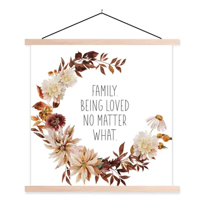 Produktbild von MuchoWow® Textilposter Die Familie wird geliebt, egal was passiert - Zitate - Sprichwörter 40x40 cm mit holzfarbenen Rahmen - Posterleiste