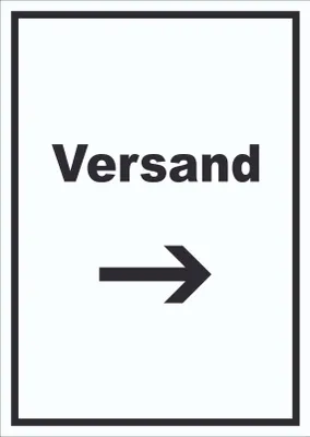 Produktbild von Versand Schild mit Text und Richtungspfeil rechts Lieferung shipping hochkant A2 (420x594mm)