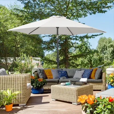 Produktbild von Knickschirm Sonnenschirm neigbar Beige, Gartenschirm Marktschirm mit Kurbel, Aluminium Polyester 180 g/m² | Ø 2,6 m | H 235 cm | 4,85 kg