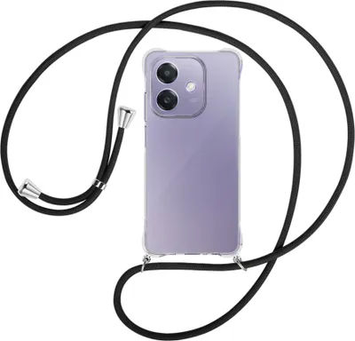 Produktbild von Handykette Backcover-Schutzhülle mit Band (Metall silberfarben) für OPPO A3X 5G - schwarz
