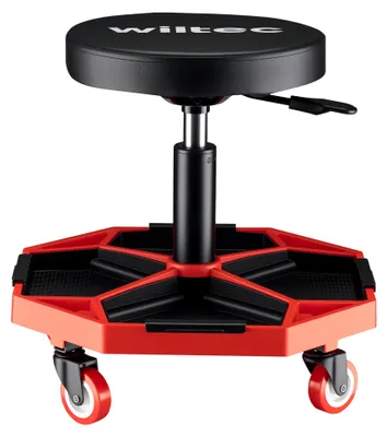 Obrázek produktu pro Dílenský stolička Wiltec s odkládací plochou, výškově nastavitelná stolička na kolečkách 37–52 cm, čalouněná stolička s kolečky do 136 kg