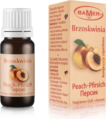 Obrázek produktu pro BAMER | Vonný olej ve skleněné lahvičce 7 ml - Broskvová vůně - Vůně do pokoje a aromaterapie - Ideální pro vonné tyčinky, masážní přísady