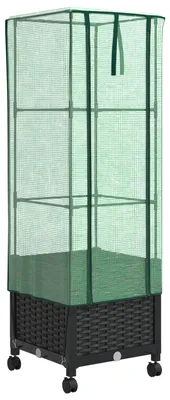 Produktbild von vidaXL Gartenplanter mit Gewächshausabdeckung und Rädern Schwarz PP
