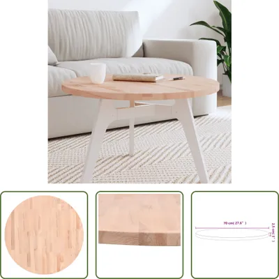 Produktbild von The Living Store Tischplatte Ø70x2,5 cm Rund Massivholz Buche
