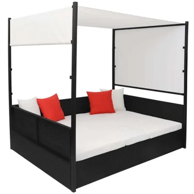 Produktbild von "Winterschlussverkauf "Liegestuhl HOMMIE - Gartenliege - Outdoor-Lounge-Bett - mit Baldachin Schwarz 190×130 cm Poly Rattan - 190x130x180 cm NeuMöbel 8692376