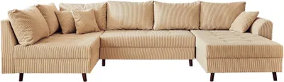 Image de Lisa Design Rune - canapé panoramique d'angle gauche - 7 places - en velours côtelé , Beige
