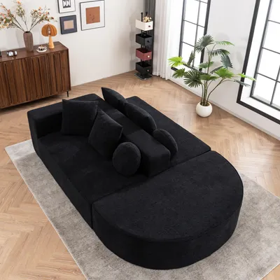 Image de okwish Canapé sans ossature avec fonction lit et structure en mousse, canapé modulaire « Wolken », 4 coussins carrés, noir