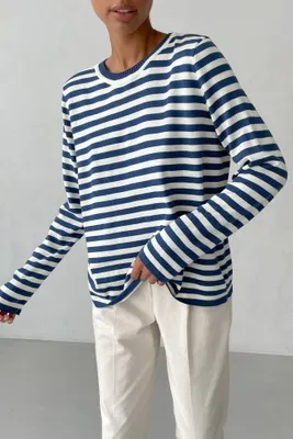 Produktbild von Damen-Pullover mit Rundhalsausschnitt, langärmelig, leicht, weich gestrickt, gestreift