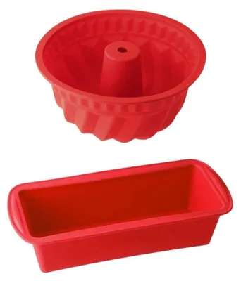 2er-Set Silikon-Backformen: Kuchen- & Gugelhupfform, 24x10x7,5 cm