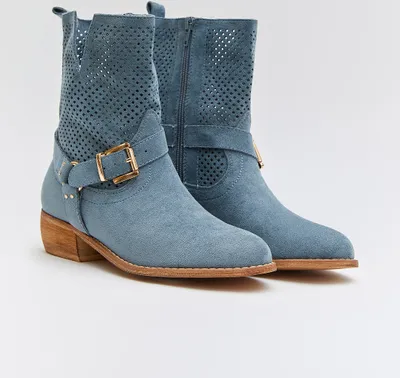 Produktbild von Buonarotti - Stiefeletten Blau Suedine Schnalle Niedriger Absatz - 37 EU - Blau