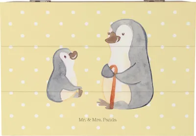 Produktbild von Mr. & Mrs. Panda Box Pinguin Opa Enkel 22 x 15 cm - Gelb Pastell - Geschenk, fotobox, Großvater, Kiste, geschenkkiste, mit Deckel, Schatzkiste, Holzbox, Muttertag, Opi
