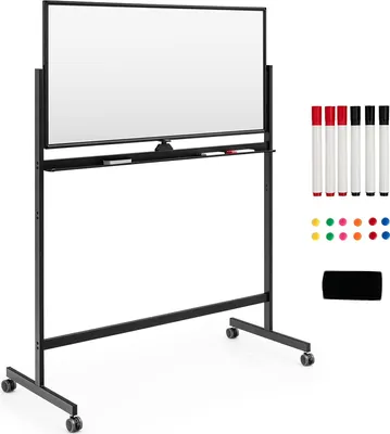 Produktbild von GOPLUS Doppelseitiges magnetisches Whiteboard auf Rädern, große höhenverstellbare Magnettafel im Staffelei-Stil, magnetische Weißwandtafel, 120 cm x 60 cm (Schwarz)