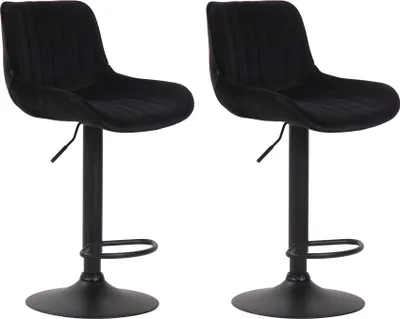 Produktbild von 2er Set Barhocker BEKIM - Samt Schwarz 50x50x86 cm Schwarz | Barstuhl Höhenverstellbar Mit Lehne Drehbar Tresenhocker Tresenstuhl Kneipenhocker