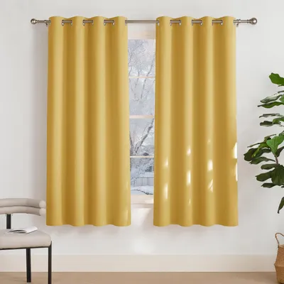 Image de Rideaux occultants courts, jaune moutarde, 175 x 140 cm, lot de 2